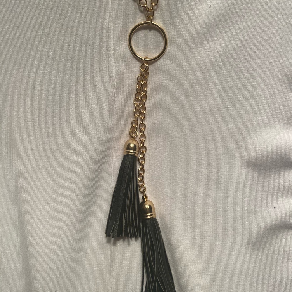 Long Gold Necklace w/ Black Tassels